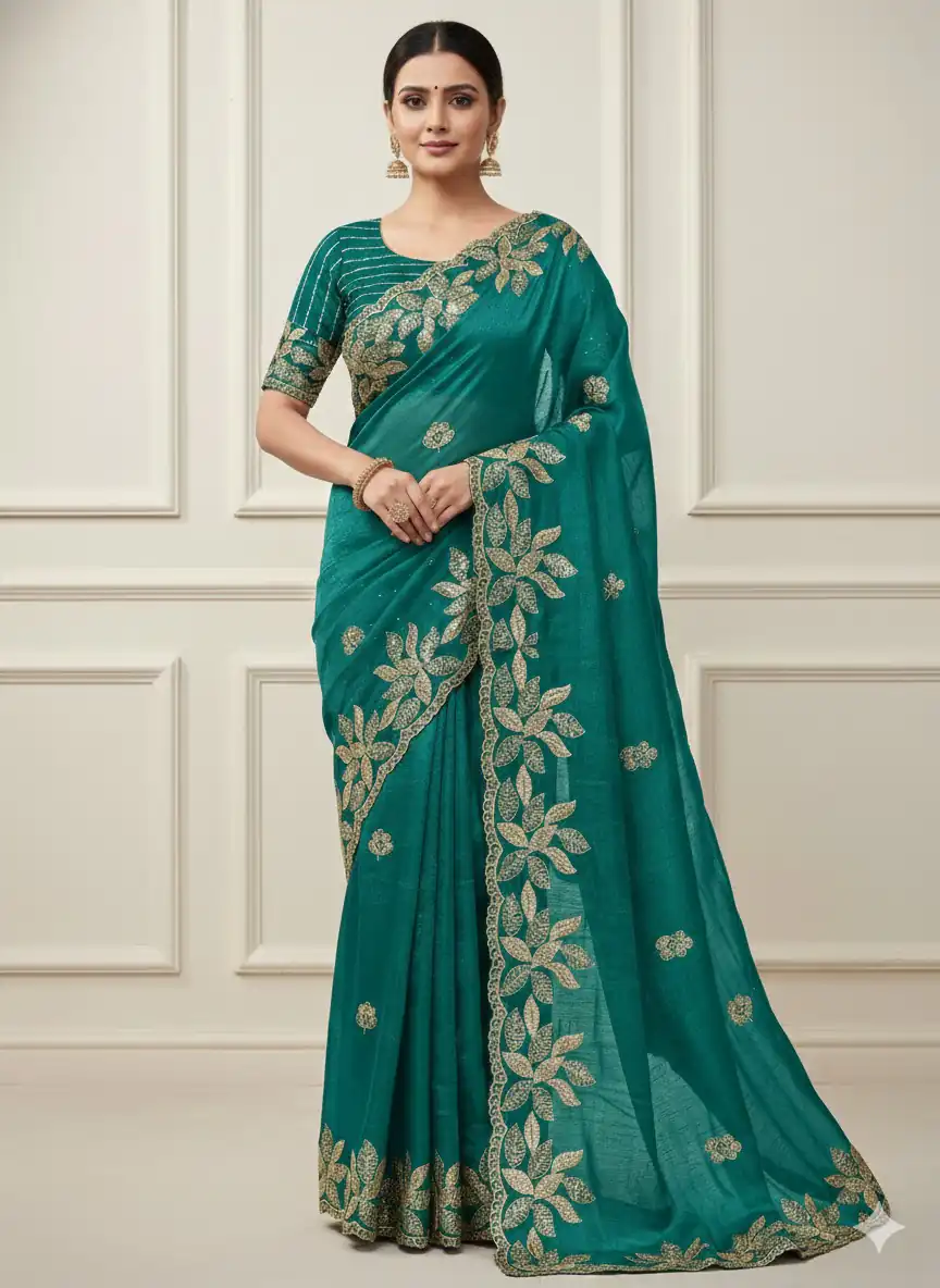 Teal Soft Organza Silk With Sequins Work Saree | Sarees, Bollywood Sarees, Creative Sarees, Designer Sarees, Embroidered Sarees, Ethnic Saree, Modern Digital sarees, Party Wear Sarees