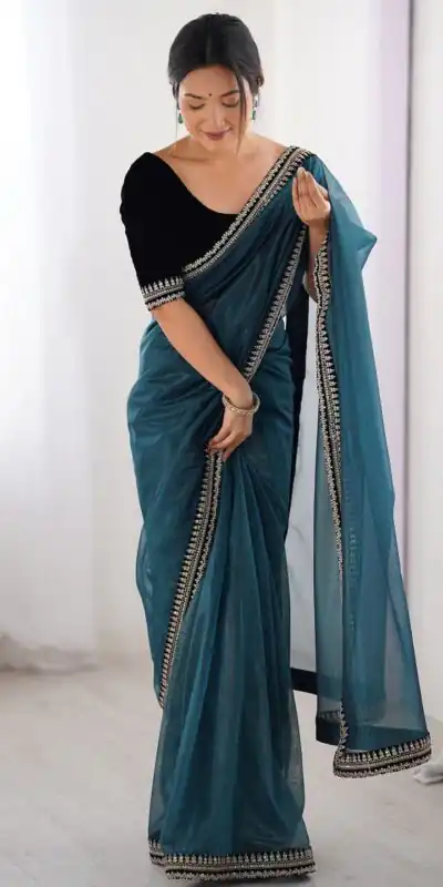 Teal Soft Twil Net Silk Embroidery Work Saree | Sarees, Bollywood Sarees, Creative Sarees, Designer Sarees, Embroidered Sarees, Ethnic Saree, Modern Digital sarees, Party Wear Sarees