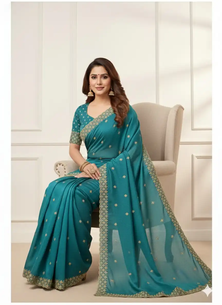 Teal Star Georgette Embroidery Work Saree | Sarees, Bollywood Sarees, Creative Sarees, Designer Sarees, Embroidered Sarees, Ethnic Saree, Modern Digital sarees, Party Wear Sarees