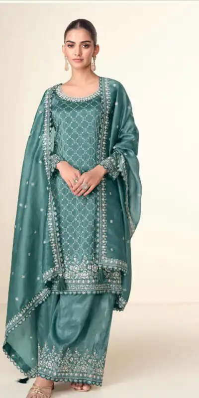 Teal Tissue Crush Embroidery Work Salwar Suit | Jump Suits, Salwar suit, Casual Suits, Creative suits, Designer Suits, Palazzo Suits, Party Wear Suits, Patiala Suits, Straight Suits