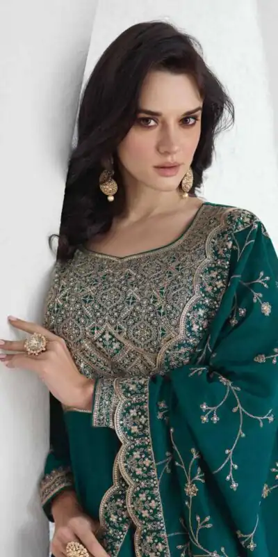 Teal Vichitra Embroidery Lace Work Salwar Suit | Jump Suits, Salwar suit, Casual Suits, Creative suits, Designer Suits, Palazzo Suits, Party Wear Suits, Patiala Suits, Straight Suits