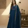 Teal Vichitra Silk Sequence Work Gown | Gowns, Bollywood Gowns, Creative Gowns, Designer Gowns, Embroidered Gowns, Party Wear Gowns