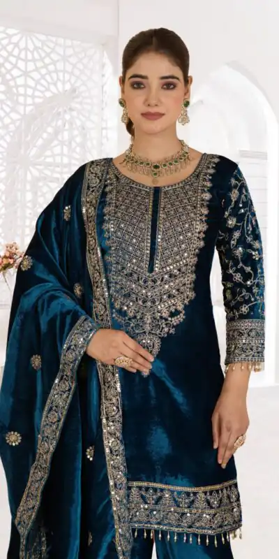 Teal Viscose Velvet With Sequence Work Salwar Suit | Jump Suits, Salwar suit, Casual Suits, Creative suits, Designer Suits, Palazzo Suits, Party Wear Suits, Patiala Suits, Straight Suits