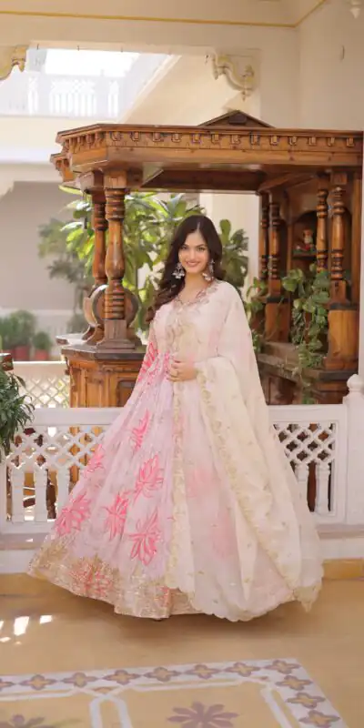 KA 1243Β CreamColor Russian Silk Gown with Zari Work & Embroidery Work. Now at just βΉ2499. Delivery 4-6 Working Days. Shop now. | Gowns, Bollywood Gowns, Creative Gowns, Designer Gowns, Embroidered Gowns, Party Wear Gowns