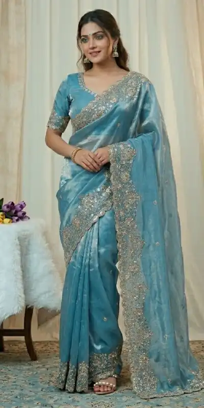 JR 670 Sky Blue in Space Silk Embroidery Work & Zari Work Saree . Available at ₹1949 only. Delivery 4-6 Working Days. Shop now. | Sarees, Bollywood Sarees, Creative Sarees, Designer Sarees, Embroidered Sarees, Ethnic Saree, Modern Digital sarees, Party Wear Sarees