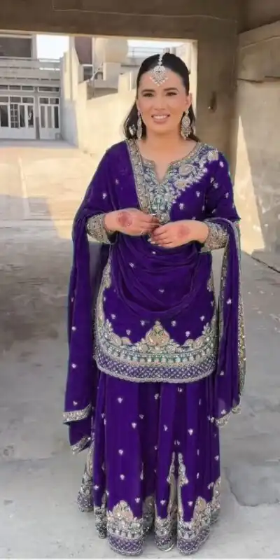 Violet Chinon Silk Thread Sequence Work Salwar Suit | Jump Suits, Salwar suit, Casual Suits, Creative suits, Designer Suits, Palazzo Suits, Party Wear Suits, Patiala Suits, Straight Suits