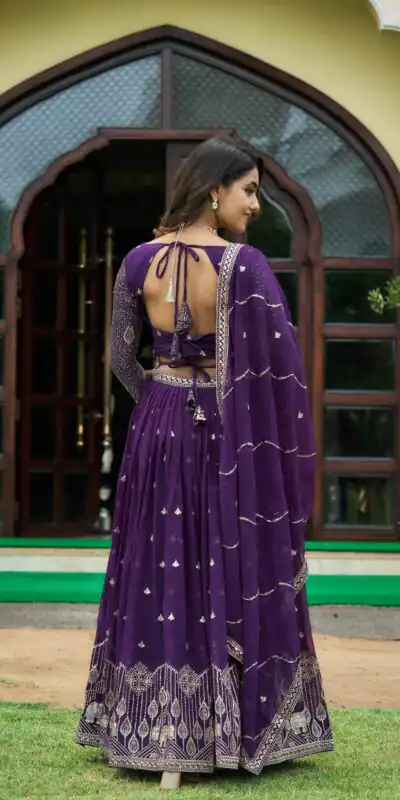 Violet Embroidery Georgette Sequence Lehenga Choli | Lehenga, Bollywood Lehenga, Creative Lehenga, Designer Lehenga, Embroidered Lehenga, Party Wear Lehenga