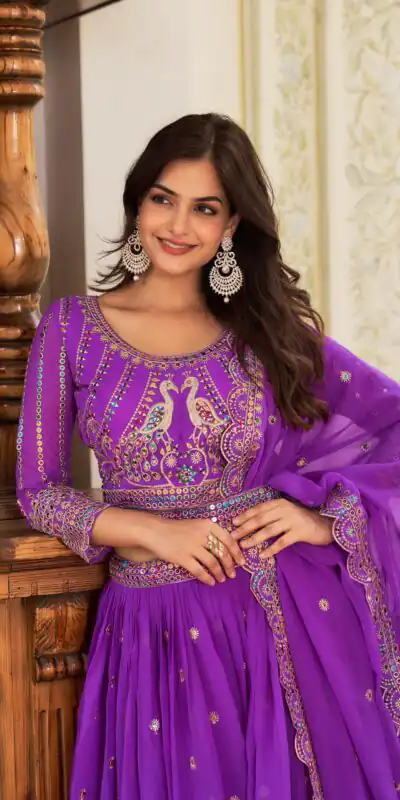 Violet Georgette Multi Sequence Work Lehenga Choli | Lehenga, Bollywood Lehenga, Creative Lehenga, Designer Lehenga, Embroidered Lehenga, Party Wear Lehenga