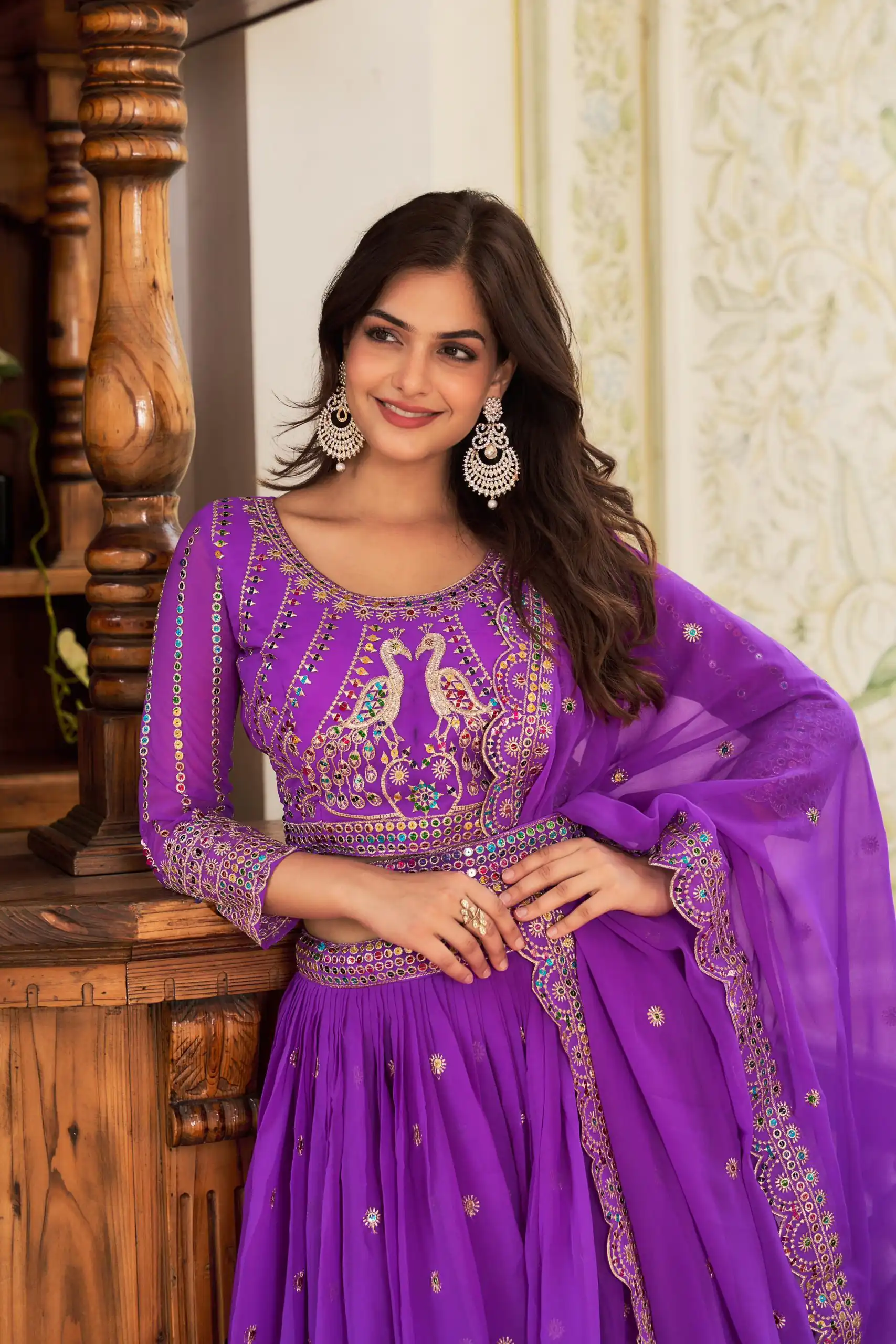 Violet Georgette Multi Sequence Work Lehenga Choli | Lehenga, Bollywood Lehenga, Creative Lehenga, Designer Lehenga, Embroidered Lehenga, Party Wear Lehenga