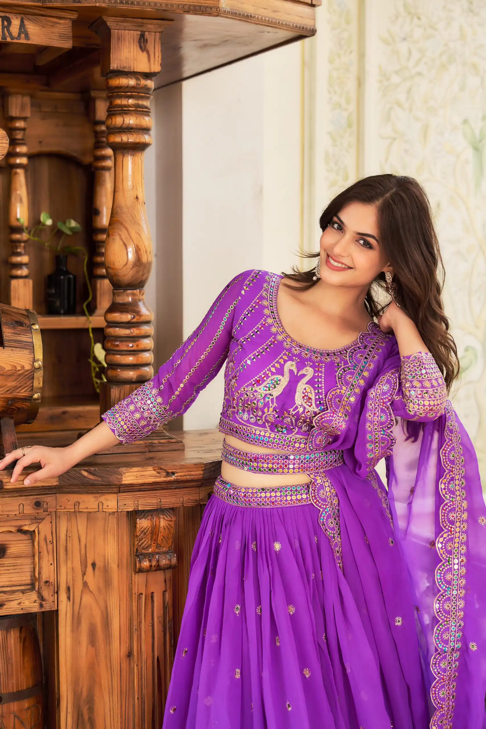 Violet Georgette Multi Sequence Work Lehenga Choli | Lehenga, Bollywood Lehenga, Creative Lehenga, Designer Lehenga, Embroidered Lehenga, Party Wear Lehenga