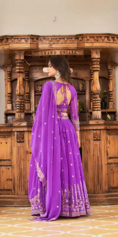 Violet Georgette Multi Sequence Work Lehenga Choli | Lehenga, Bollywood Lehenga, Creative Lehenga, Designer Lehenga, Embroidered Lehenga, Party Wear Lehenga