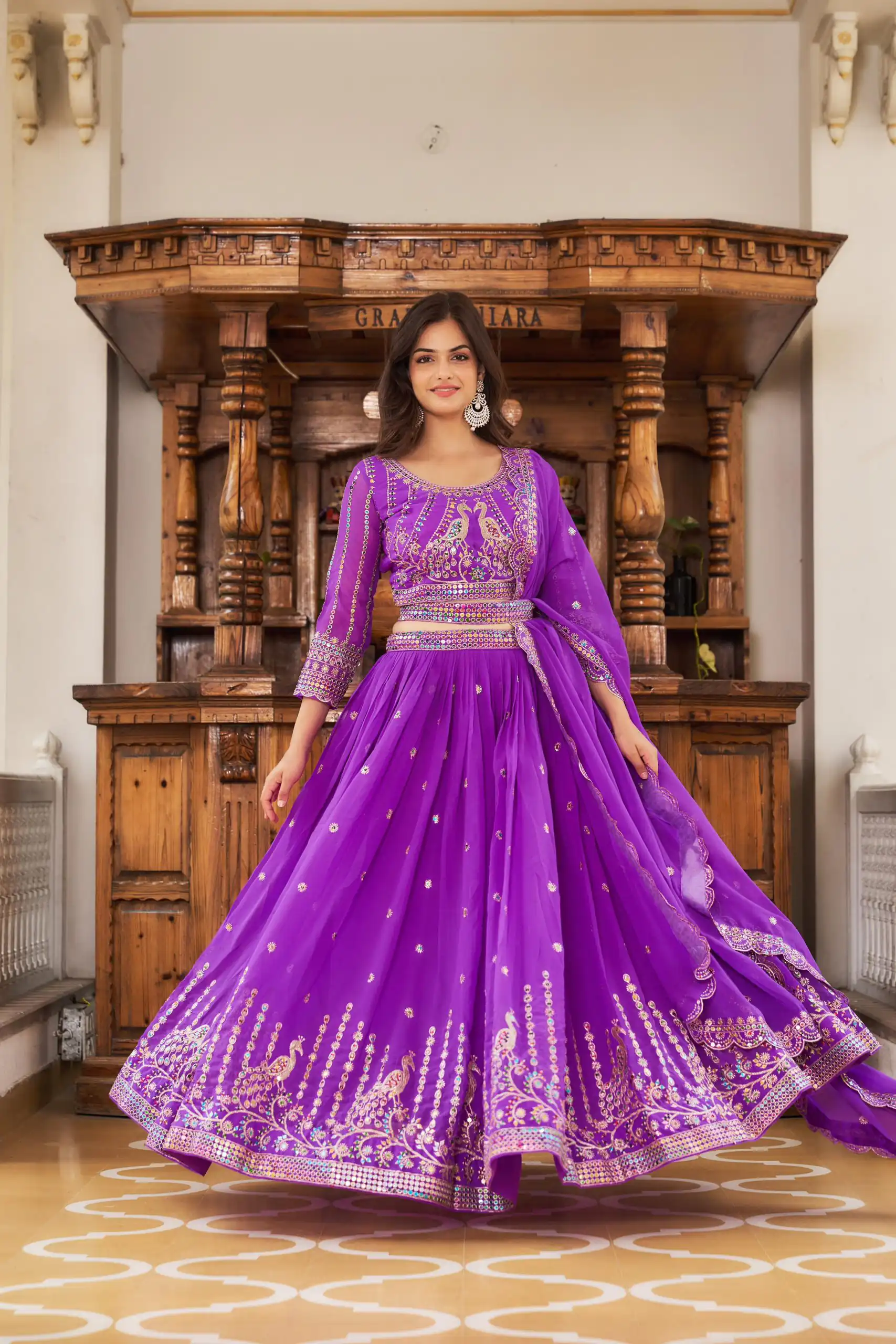 Violet Georgette Multi Sequence Work Lehenga Choli | Lehenga, Bollywood Lehenga, Creative Lehenga, Designer Lehenga, Embroidered Lehenga, Party Wear Lehenga