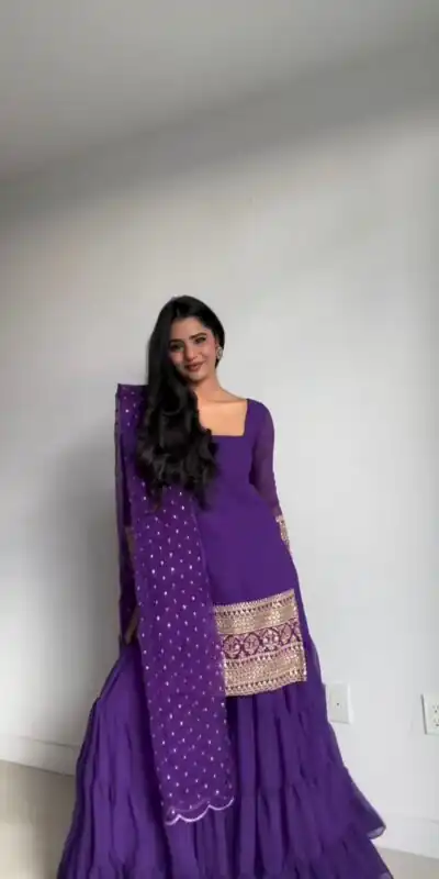 Violet Georgette Thread Sequence Salwar Suit | Jump Suits, Salwar suit, Casual Suits, Creative suits, Designer Suits, Palazzo Suits, Party Wear Suits, Patiala Suits, Straight Suits