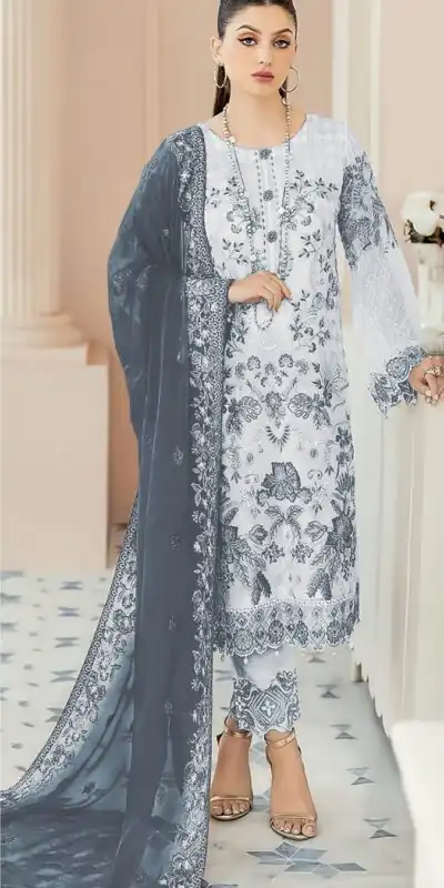 White & Black Georgette Embroidery Salwar Suit | Salwar suit, Casual Suits, Creative suits, Designer Suits, Palazzo Suits, Party Wear Suits, Patiala Suits, Straight Suits