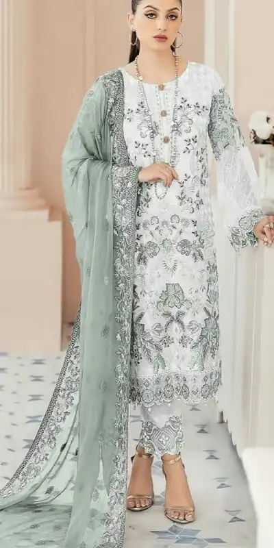 White & Blue Georgette Embroidery Salwar Suit | Salwar suit, Casual Suits, Creative suits, Designer Suits, Palazzo Suits, Party Wear Suits, Patiala Suits, Straight Suits