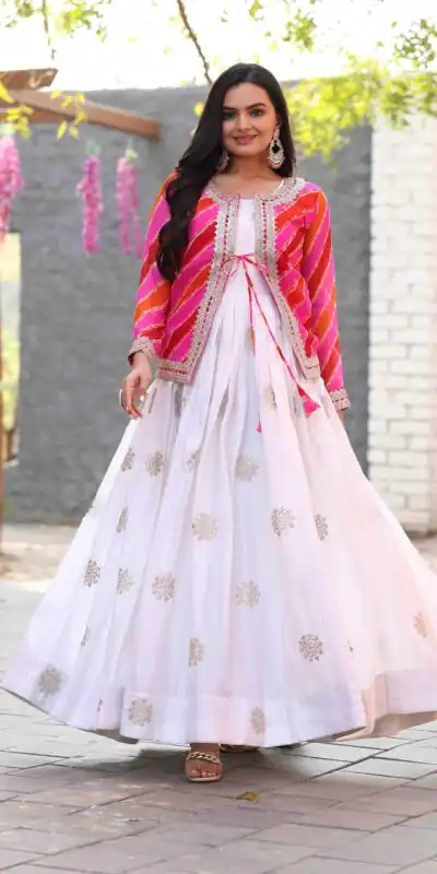 White Chinon Cording Sequence Embroidery Work Anarkali Gown | Gowns, Bollywood Gowns, Creative Gowns, Designer Gowns, Embroidered Gowns, Party Wear Gowns, Straight Suits