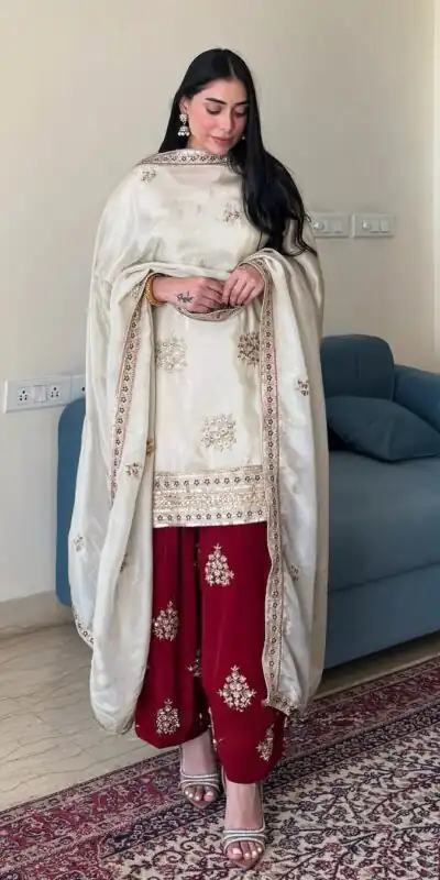 White Chinon Silk With Embroidery Work Salwar Suit | Jump Suits, Salwar suit, Casual Suits, Creative suits, Designer Suits, Palazzo Suits, Party Wear Suits, Patiala Suits, Straight Suits