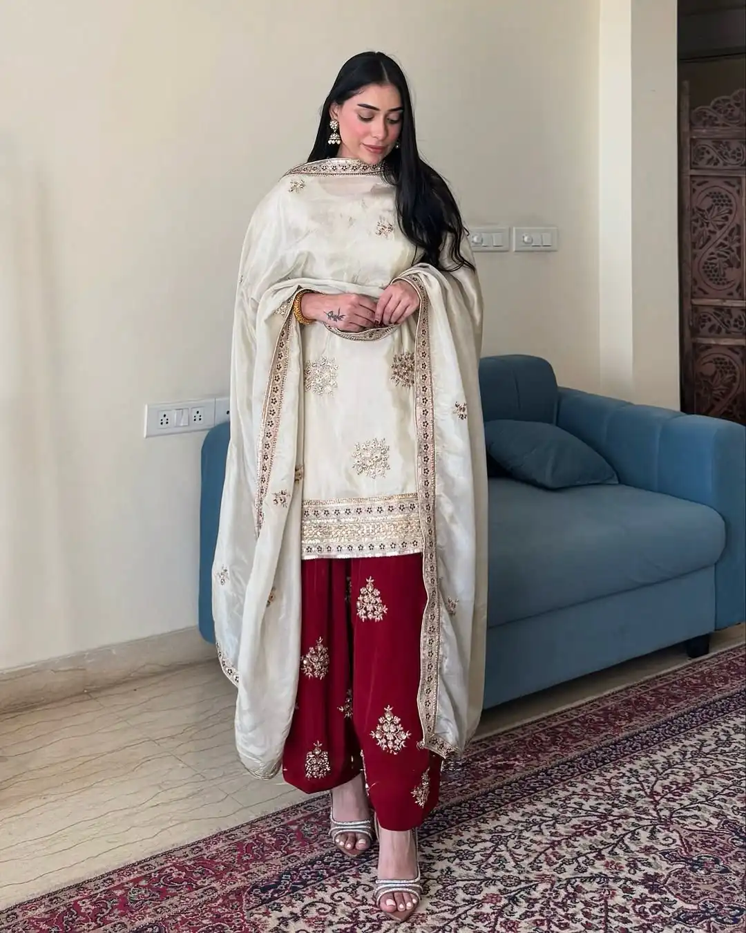 White Chinon Silk With Embroidery Work Salwar Suit | Jump Suits, Salwar suit, Casual Suits, Creative suits, Designer Suits, Palazzo Suits, Party Wear Suits, Patiala Suits, Straight Suits