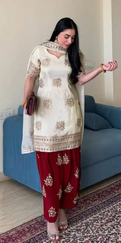 White Chinon Silk With Embroidery Work Salwar Suit | Jump Suits, Salwar suit, Casual Suits, Creative suits, Designer Suits, Palazzo Suits, Party Wear Suits, Patiala Suits, Straight Suits