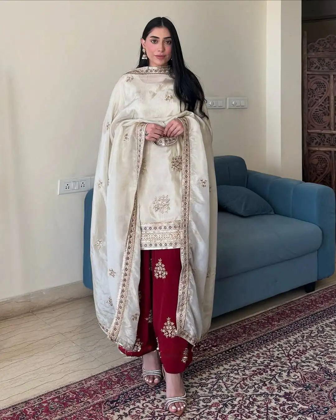 White Chinon Silk With Embroidery Work Salwar Suit | Jump Suits, Salwar suit, Casual Suits, Creative suits, Designer Suits, Palazzo Suits, Party Wear Suits, Patiala Suits, Straight Suits