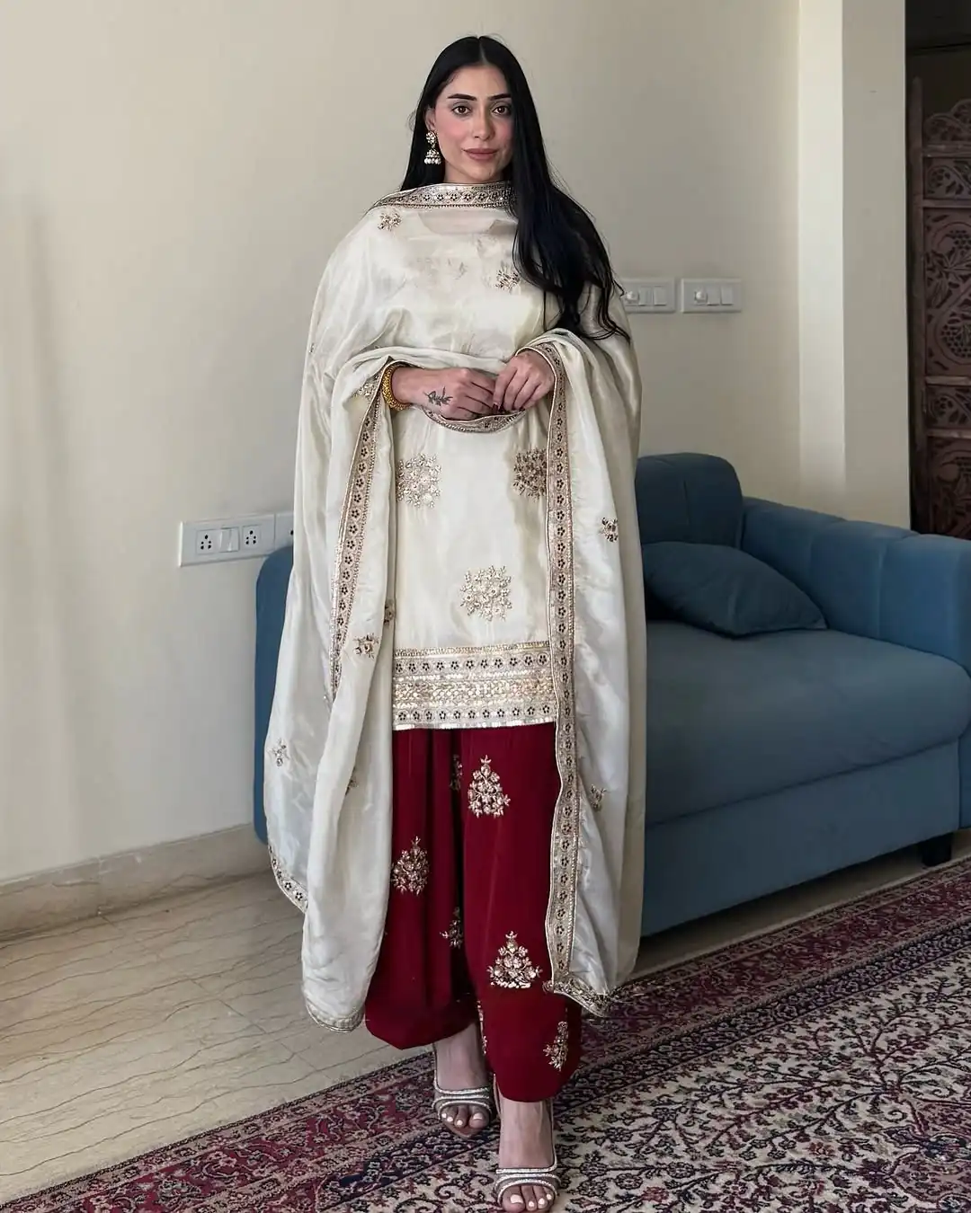 White Chinon Silk With Embroidery Work Salwar Suit | Jump Suits, Salwar suit, Casual Suits, Creative suits, Designer Suits, Palazzo Suits, Party Wear Suits, Patiala Suits, Straight Suits