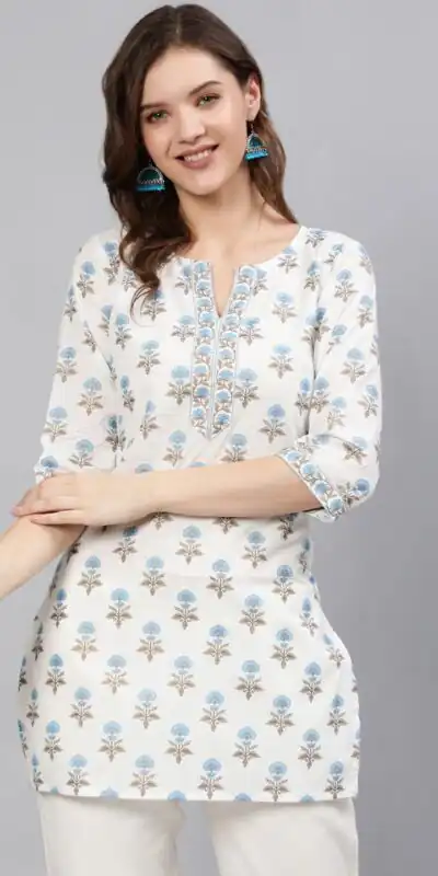 White Cotton Printed Kurti | Kurti, Bollywood Kurti, Creative Kurtis, Designer Kurti, Party Wear Kurti, Selfie Kurti