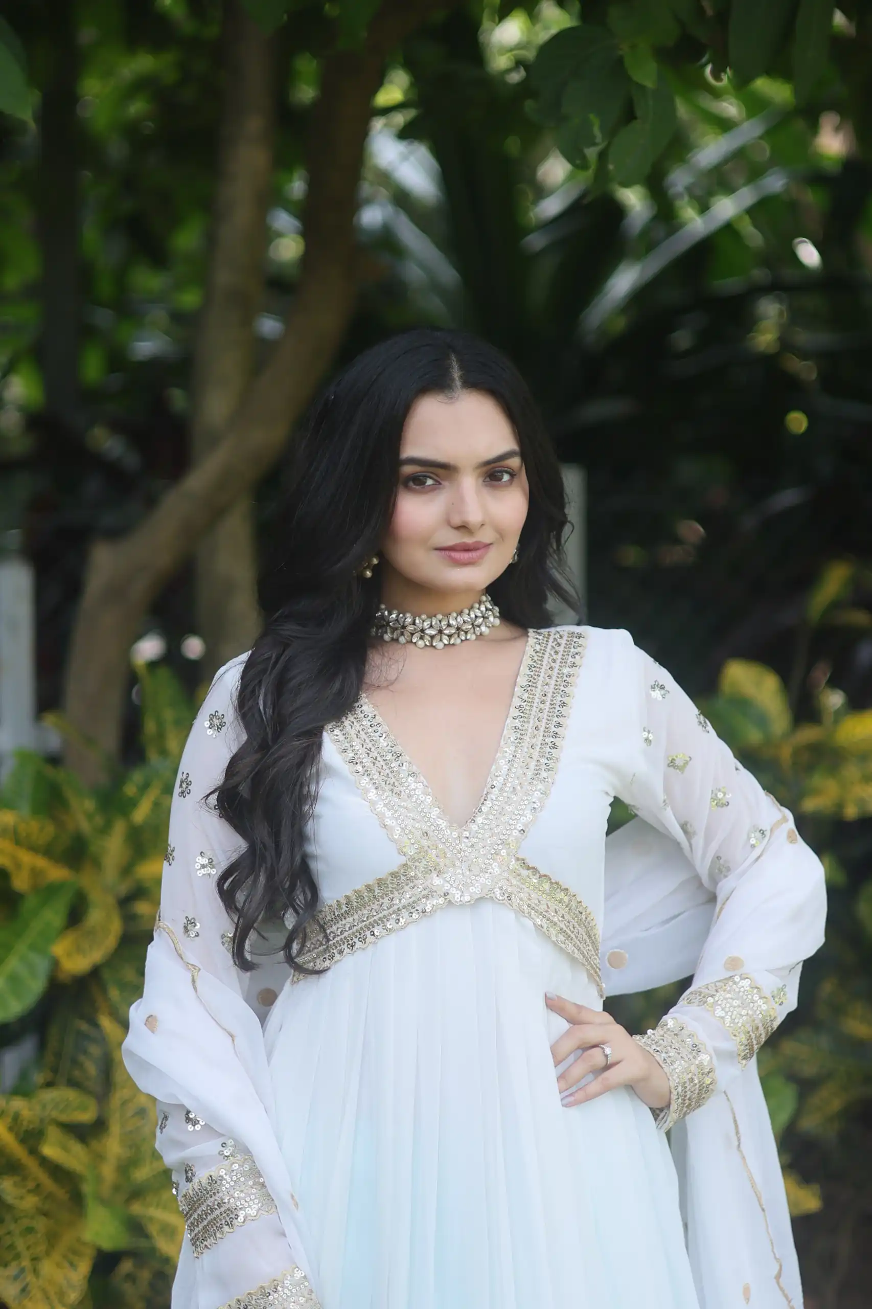White Faux Blooming Zari Embroidery Work Gown | Gowns, Bollywood Gowns, Creative Gowns, Designer Gowns, Embroidered Gowns, Party Wear Gowns