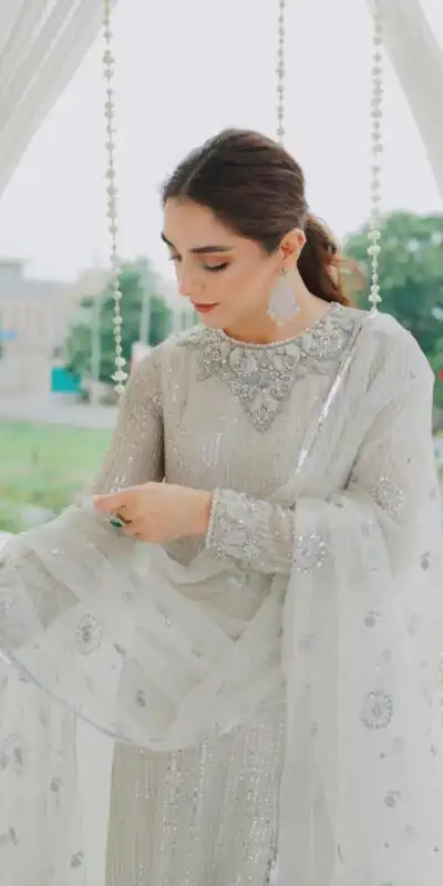 White Faux Georgette Embroidery Sequence Work Salwar Suit | Jump Suits, Salwar suit, Casual Suits, Creative suits, Designer Suits, Palazzo Suits, Party Wear Suits, Patiala Suits, Straight Suits