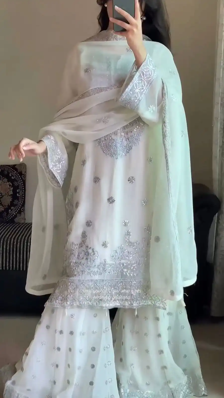 White Faux Georgette Sequence Work Salwar Suit | Jump Suits, Salwar suit, Casual Suits, Creative suits, Designer Suits, Palazzo Suits, Party Wear Suits, Patiala Suits, Straight Suits