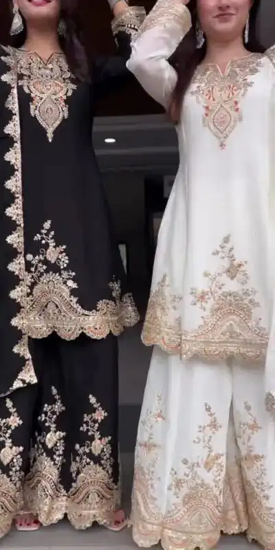 White fox Georgette Embroidery Work Salwar Suit | Jump Suits, Tops & Bottoms, Track Suits, Salwar suit, Casual Suits, Creative suits, Designer Suits, Palazzo Suits, Party Wear Suits, Patiala Suits, Straight Suits, Trendy Wear