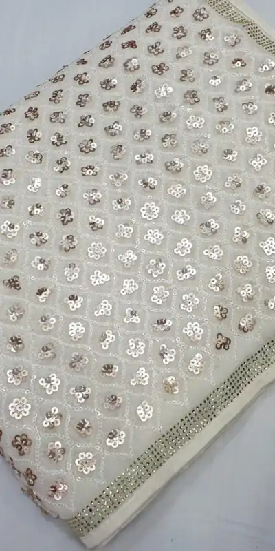 White Georgette Dual Sequins Embroidery Sequins Work Saree | Sarees, Bollywood Sarees, Creative Sarees, Designer Sarees, Embroidered Sarees, Ethnic Saree, Modern Digital sarees, Party Wear Sarees