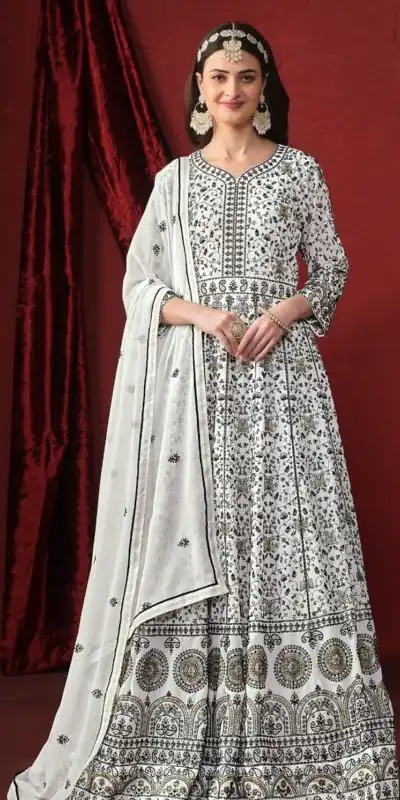 White Georgette Embroidery Salwar Suit | Salwar suit, Casual Suits, Creative suits, Designer Suits, Palazzo Suits, Party Wear Suits, Patiala Suits, Straight Suits