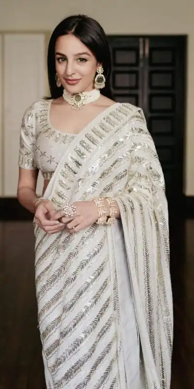 White Georgette Embroidery Sequins Saree | Sarees, Bollywood Sarees, Creative Sarees, Designer Sarees, Embroidered Sarees, Ethnic Saree, Modern Digital sarees, Party Wear Sarees