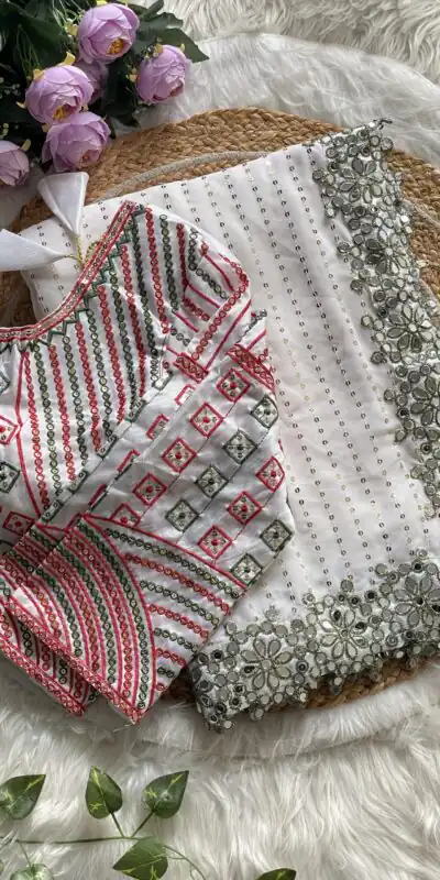 White Georgette Sequence Print Saree | Sarees, Bollywood Sarees, Creative Sarees, Designer Sarees, Embroidered Sarees, Ethnic Saree, Modern Digital sarees, Party Wear Sarees