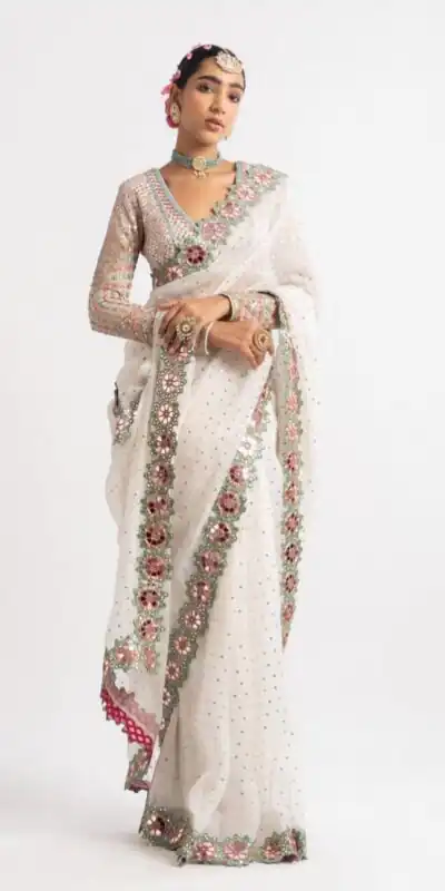 White Georgette Sequence Print Saree | Sarees, Bollywood Sarees, Creative Sarees, Designer Sarees, Embroidered Sarees, Ethnic Saree, Modern Digital sarees, Party Wear Sarees