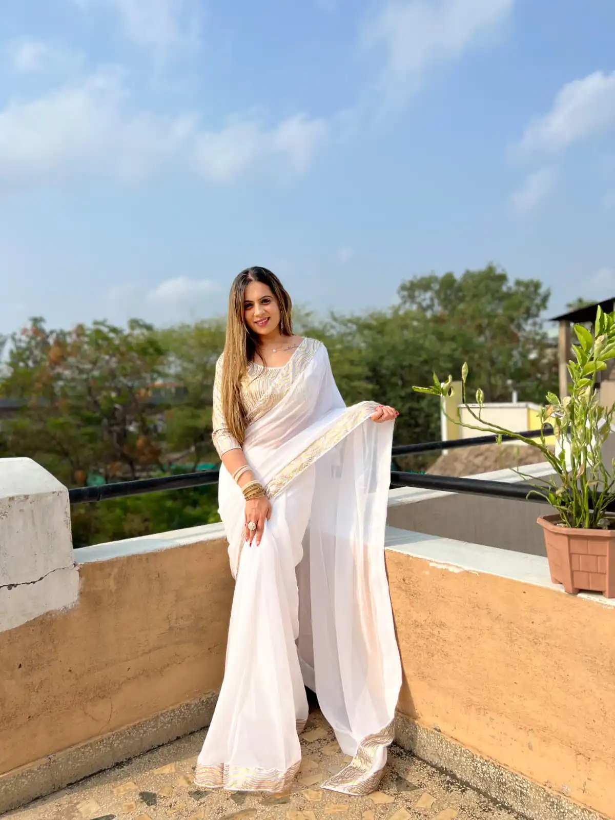 White Georgette Sequence Work Lace Saree | Sarees, Bollywood Sarees, Creative Sarees, Designer Sarees, Embroidered Sarees, Ethnic Saree, Modern Digital sarees, Party Wear Sarees