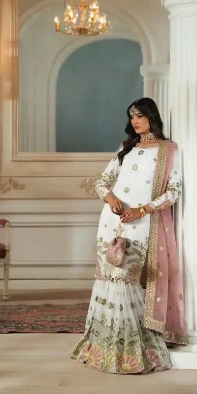 White Georgette Sequence Work Salwar Suit | Jump Suits, Salwar suit, Casual Suits, Creative suits, Designer Suits, Palazzo Suits, Party Wear Suits, Patiala Suits, Straight Suits