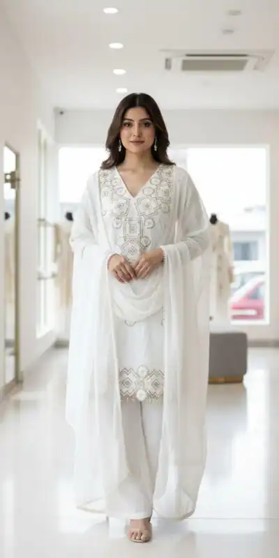 White Georgette Sequins Work Salwar Suit | Jump Suits, Salwar suit, Casual Suits, Creative suits, Designer Suits, Palazzo Suits, Party Wear Suits, Patiala Suits, Straight Suits