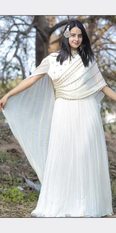 White Georgette Threadbare Sequin Work Anarkali Gown | Gowns, Bollywood Gowns, Creative Gowns, Designer Gowns, Embroidered Gowns, Party Wear Gowns, Straight Suits