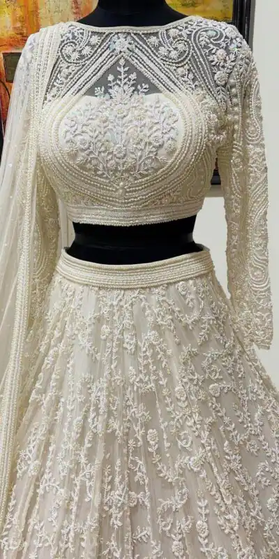 White Georgette with embroidery Lehenga Choli | Lehenga, Bollywood Lehenga, Creative Lehenga, Designer Lehenga, Embroidered Lehenga, Party Wear Lehenga