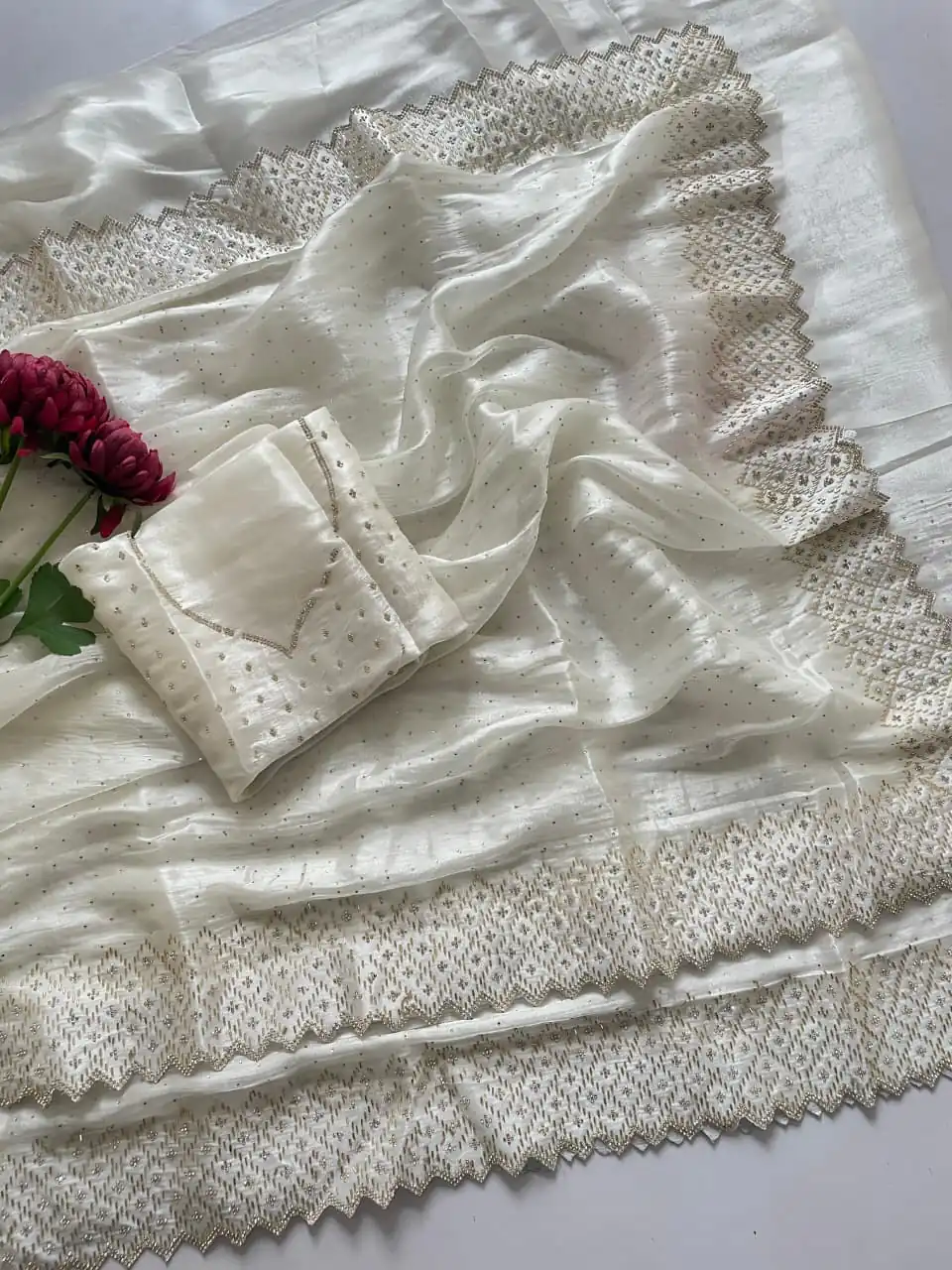 White Jimmy Choo Diamond Saree | Sarees, Bollywood Sarees, Creative Sarees, Designer Sarees, Embroidered Sarees, Ethnic Saree, Modern Digital sarees, Party Wear Sarees