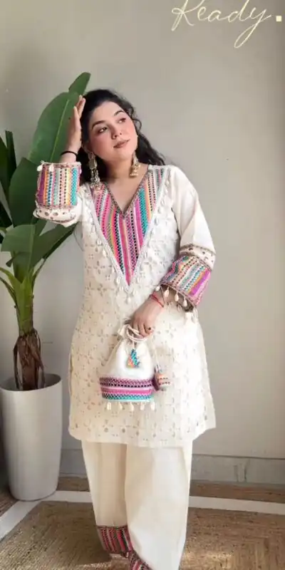 White Khadi Cotton Thread Work Salwar Suit | Jump Suits, Tops & Bottoms, Track Suits, Salwar suit, Casual Suits, Creative suits, Designer Suits, Palazzo Suits, Party Wear Suits, Patiala Suits, Straight Suits, Trendy Wear