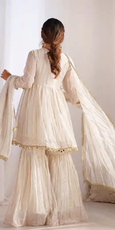 White Mal Chanderi Mirror Work Salwar Suit | Jump Suits, Tops & Bottoms, Track Suits, Salwar suit, Casual Suits, Creative suits, Designer Suits, Palazzo Suits, Party Wear Suits, Patiala Suits, Straight Suits, Trendy Wear