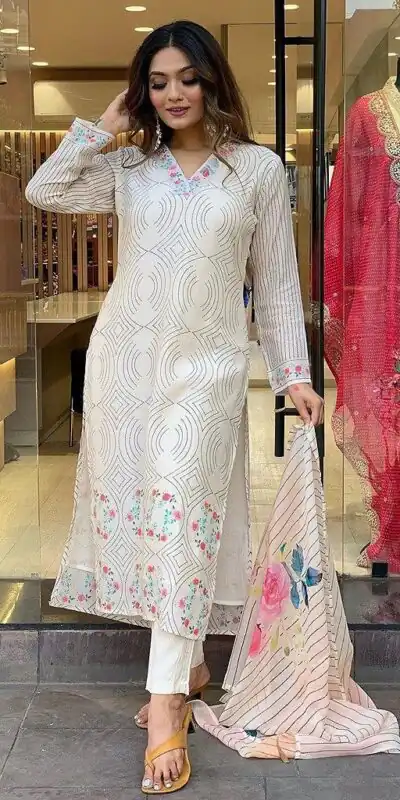 White Maslin Digital Printed Salwar Suit | Jump Suits, Salwar suit, Casual Suits, Creative suits, Designer Suits, Palazzo Suits, Party Wear Suits, Patiala Suits, Straight Suits