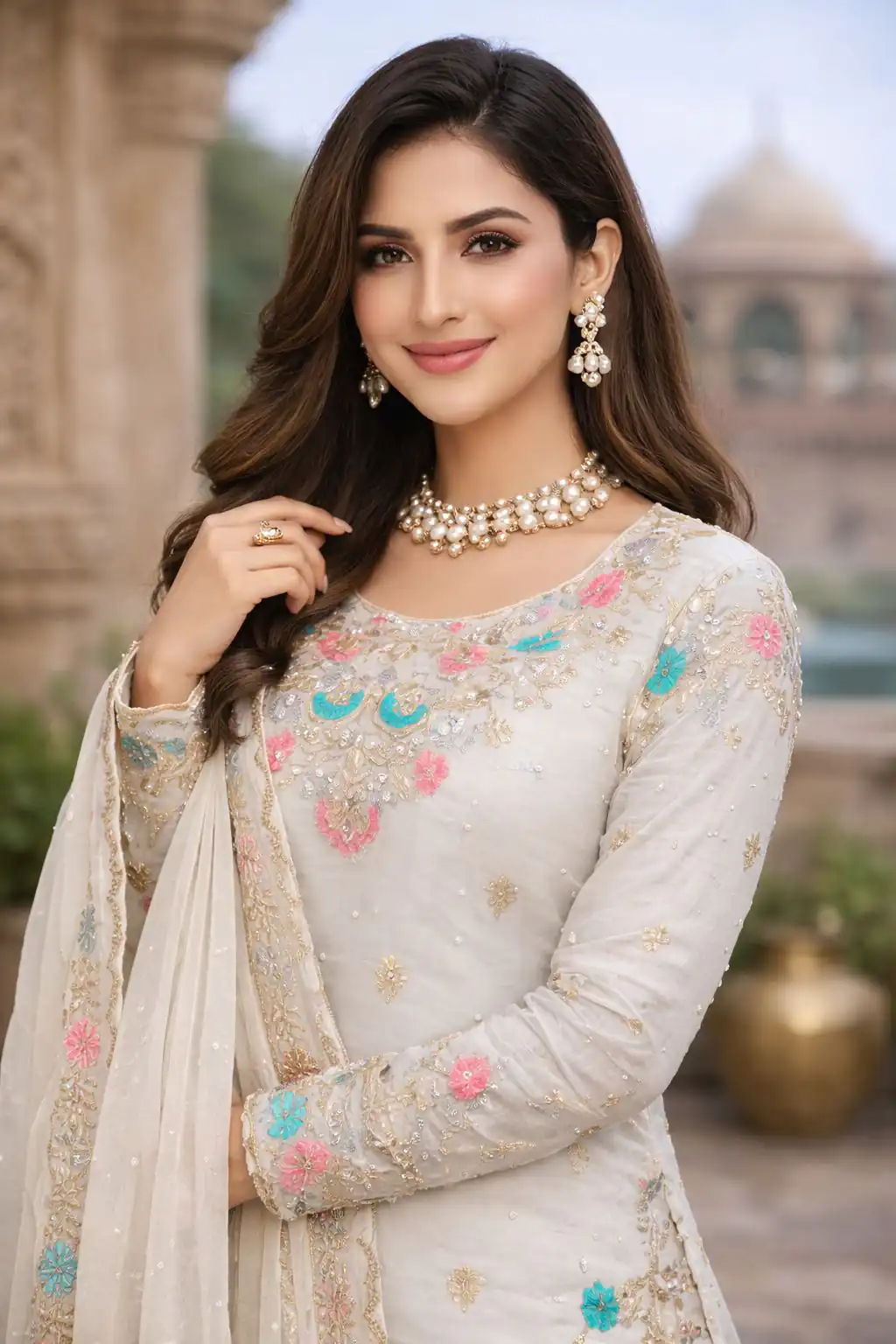 White Organza Silk Sequence Moti Work Salwar Suit | Jump Suits, Salwar suit, Casual Suits, Creative suits, Designer Suits, Palazzo Suits, Party Wear Suits, Patiala Suits, Straight Suits
