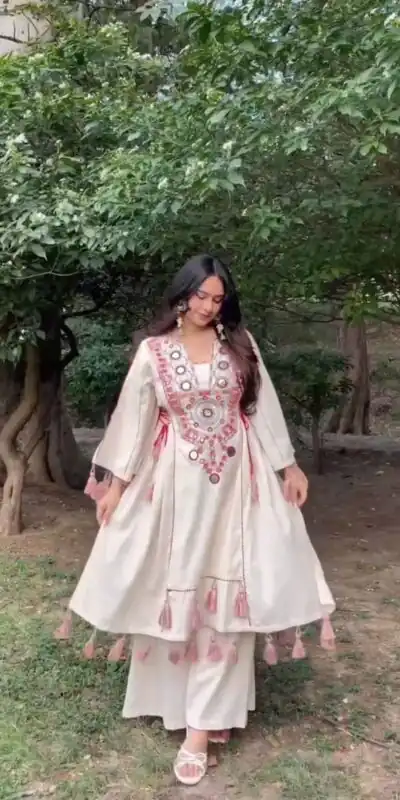 White Rayon Thread With Real Mirror Work Salwar Suit | Jump Suits, Salwar suit, Casual Suits, Creative suits, Designer Suits, Palazzo Suits, Party Wear Suits, Patiala Suits, Straight Suits
