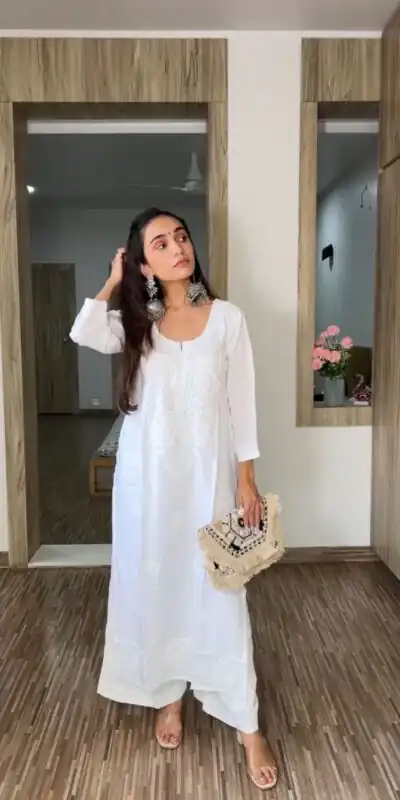 White Reyon Embroidery Work Salwar Suit | Jump Suits, Salwar suit, Casual Suits, Creative suits, Designer Suits, Palazzo Suits, Party Wear Suits, Patiala Suits, Straight Suits