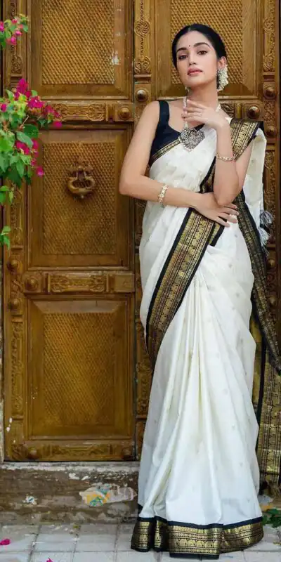 White Soft Lichi Silk Lace Work Lace Border Sare | Sarees, Bollywood Sarees, Creative Sarees, Designer Sarees, Embroidered Sarees, Ethnic Saree, Modern Digital sarees, Party Wear Sarees