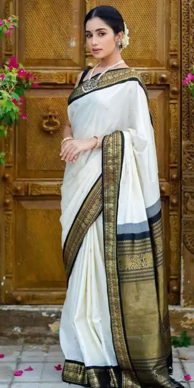 White Soft Lichi Silk Lace Work Lace Border Sare | Sarees, Bollywood Sarees, Creative Sarees, Designer Sarees, Embroidered Sarees, Ethnic Saree, Modern Digital sarees, Party Wear Sarees