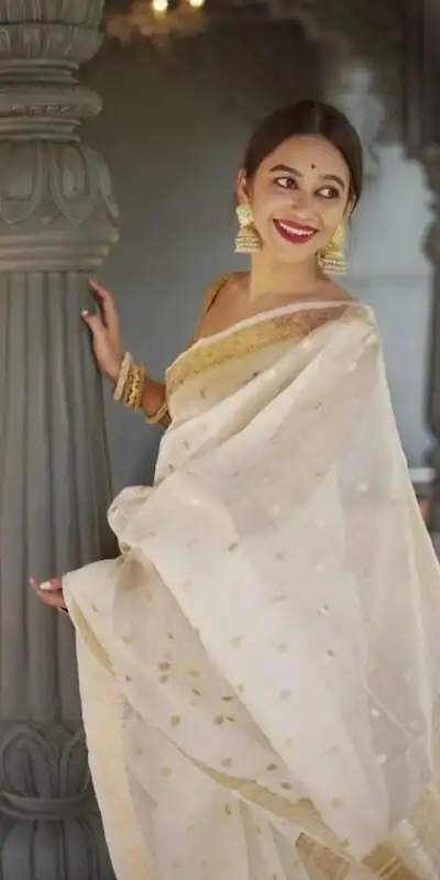 White Soft Lilan Slab Weaving Work Saree | Sarees, Bollywood Sarees, Creative Sarees, Designer Sarees, Embroidered Sarees, Ethnic Saree, Modern Digital sarees, Party Wear Sarees